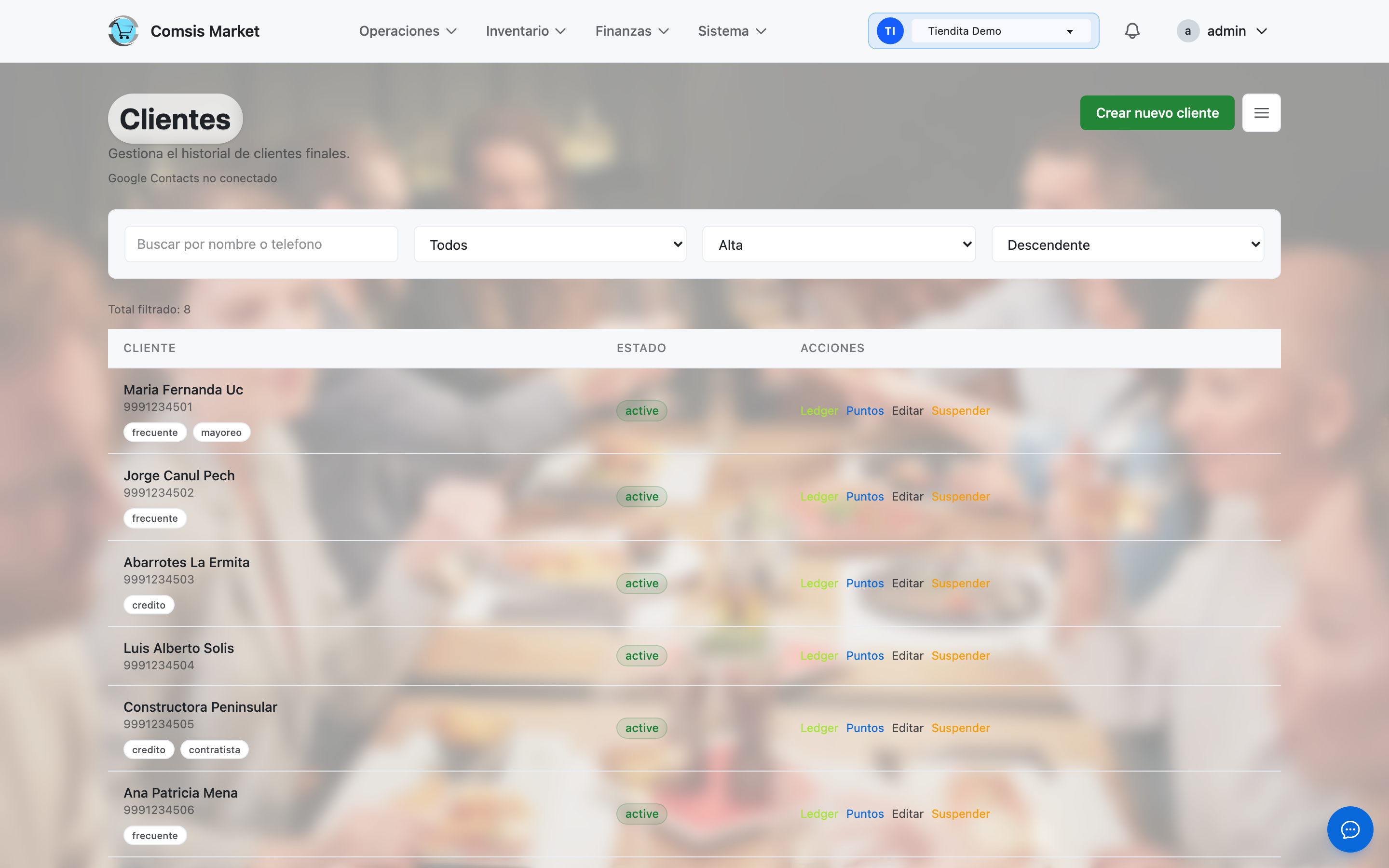 Vista previa de Clientes y fidelidad