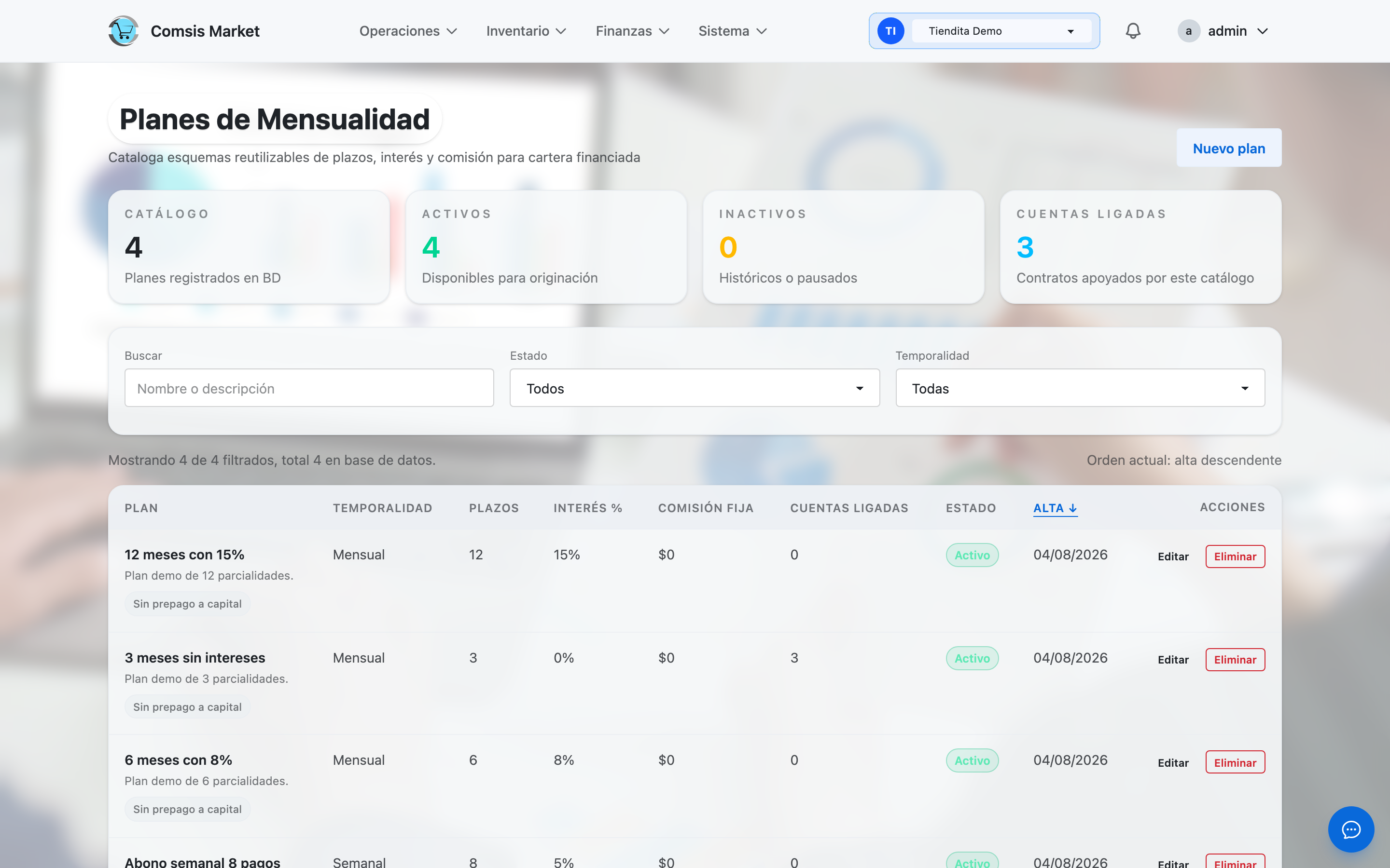 Planes de mensualidad configurables