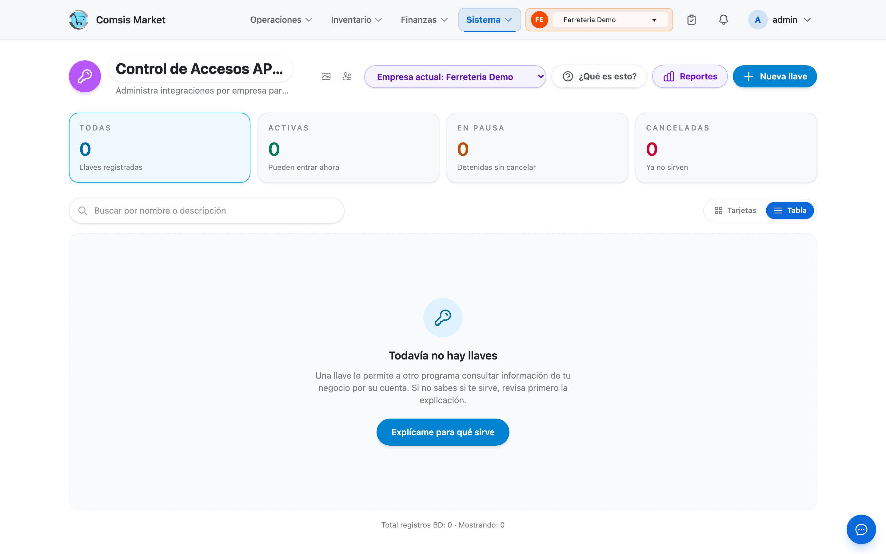 Kardex de llaves API con metricas, permisos y bitacora de auditoria