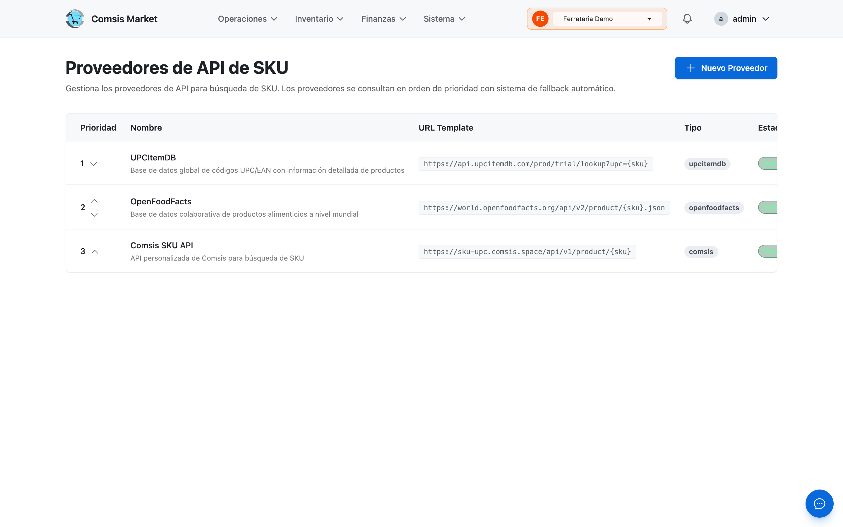 Configuracion de proveedores de catalogo por SKU via API